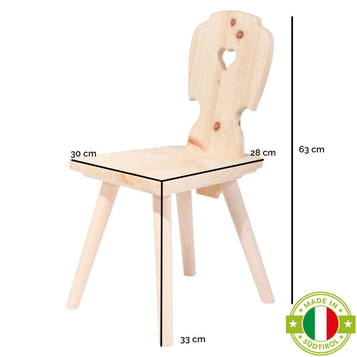 Kindersitzgruppe in Zirbenholz ‘Sweetheart’ | 1 Tisch und 4 Stühle | Made in Südtirol
