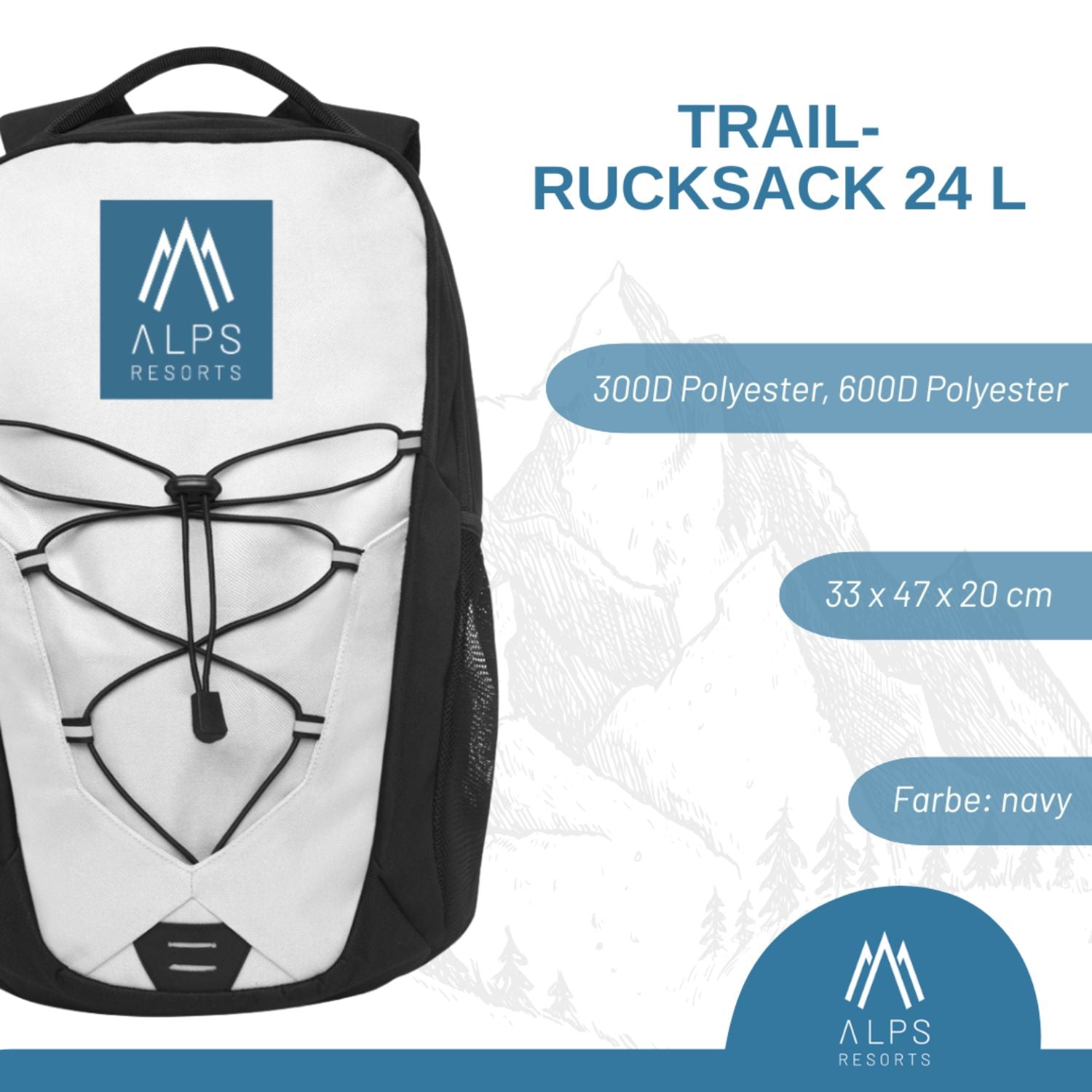 ALPS RESORTS Trail-Rucksack | 47 x 33 x 20 cm | Volumen ca. 24 l | Fronttasche mit Organizer | Polyester