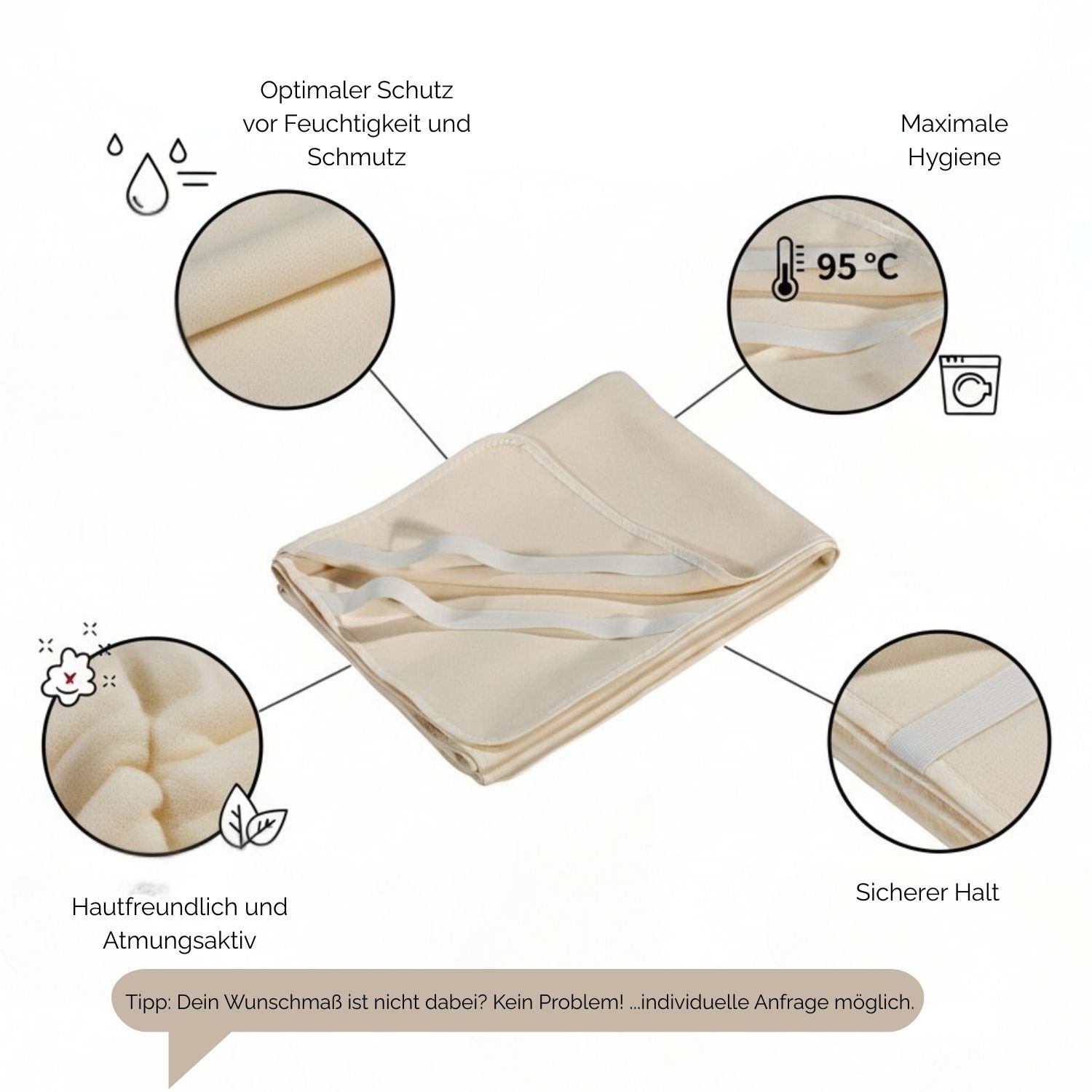 Matratzenschoner | 95 °C waschbar | Trocknergeeignet | Allergikergeeignet | Eckgummibänder | 100% Baumwoll-Molton-Gewebe | Made in Austria