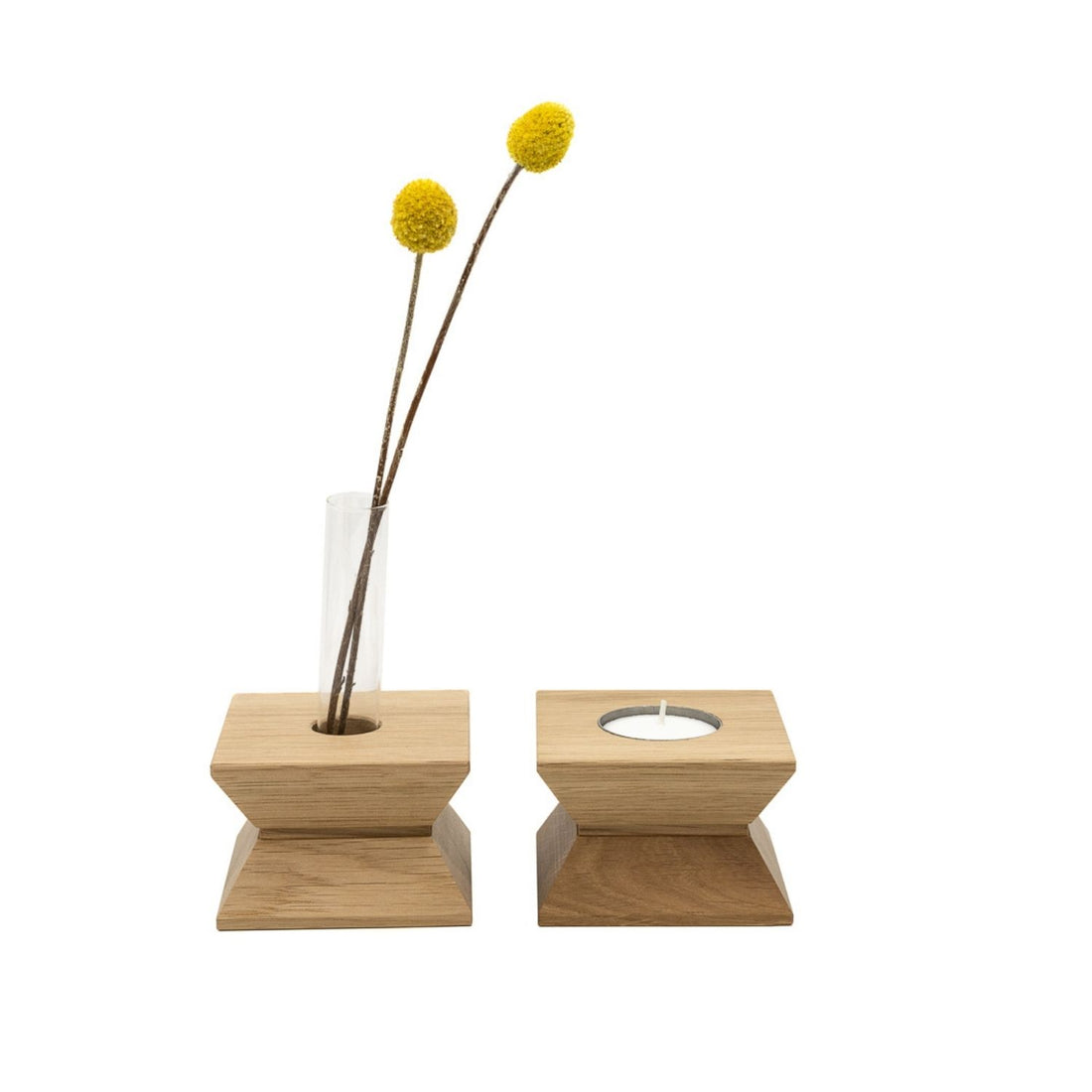 Holzvase und Kerzenständer | Eiche und Reagenzgläser | B 20 x T 3,5 x H 11 cm | Made in Germany