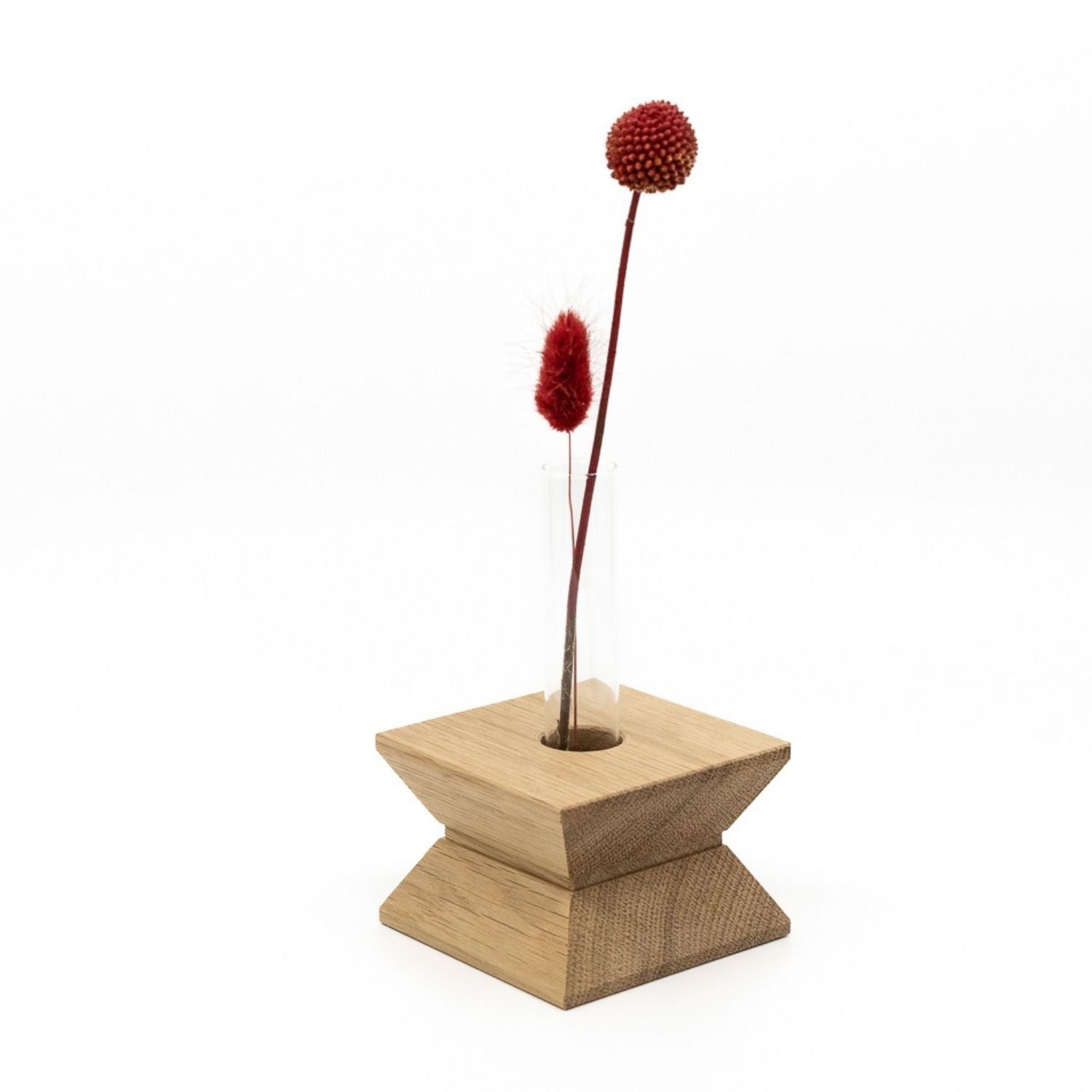 Holzvase und Kerzenständer | Eiche und Reagenzgläser | B 20 x T 3,5 x H 11 cm | Made in Germany