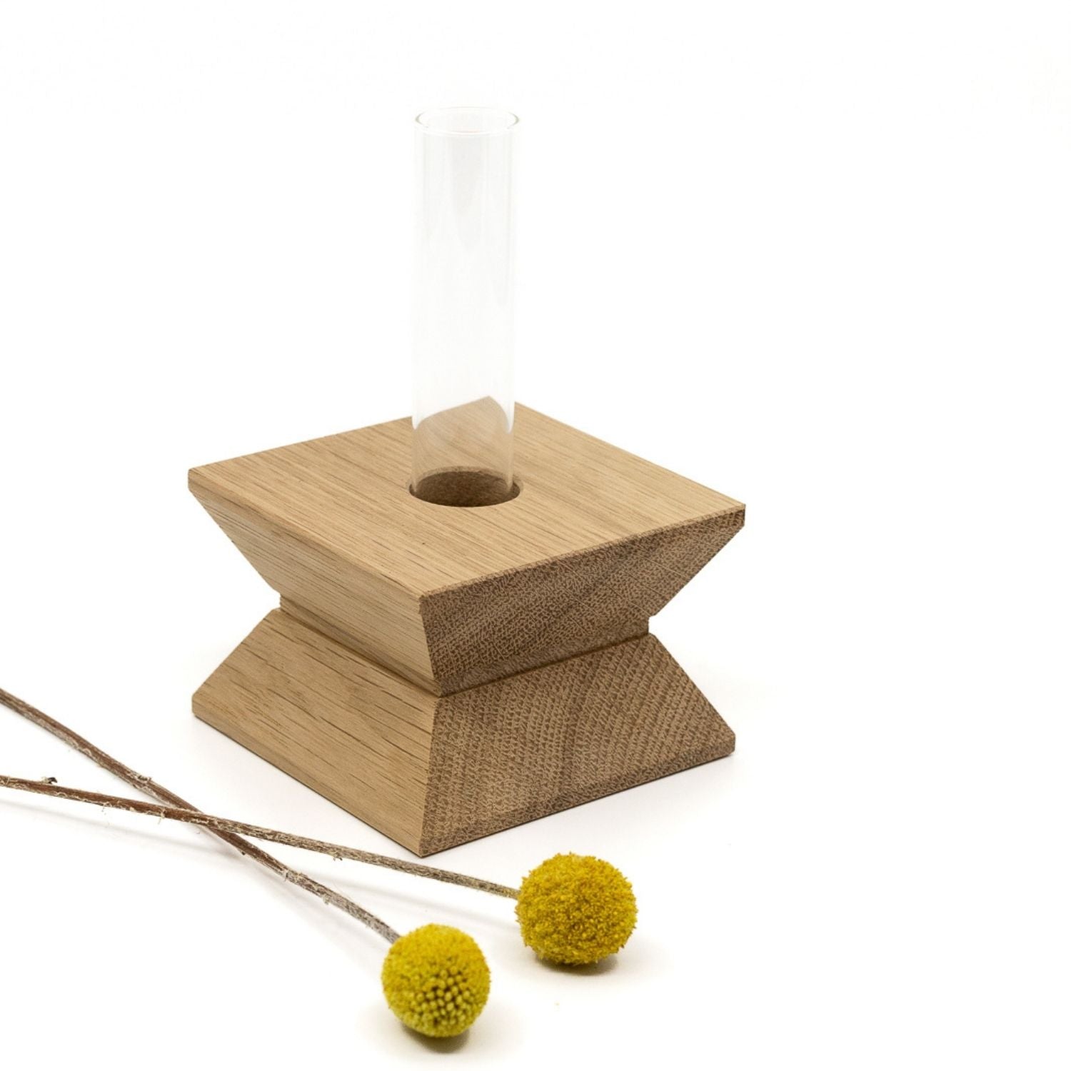 Holzvase und Kerzenständer | Eiche und Reagenzgläser | B 20 x T 3,5 x H 11 cm | Made in Germany