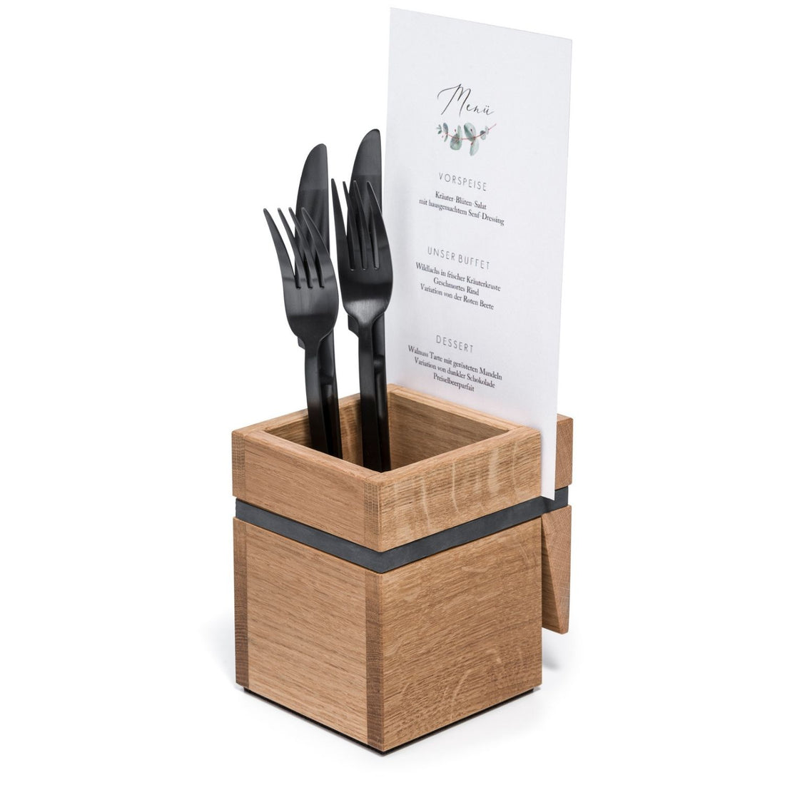 Besteckhalter mit Klammer | Eiche, Silikonband, Violan Gleiter | B 10 x T 12 x H 12 cm | Made in Germany