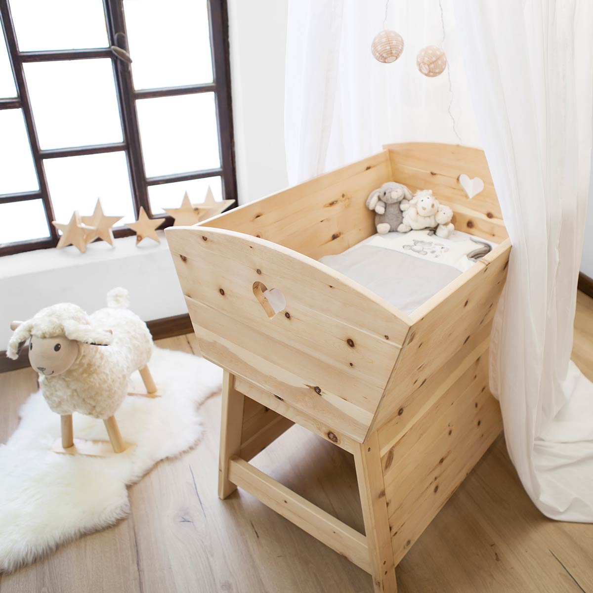 Mitwachsende Babywiege flexibel erweiterbar - aus Zirbenholz &