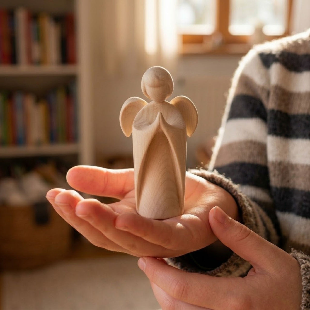 Klassischer Schutzengel aus Zirbenholz | 9 cm | Geschenk zur Taufe oder zu Weihnachten | Handwerk aus Südtirol