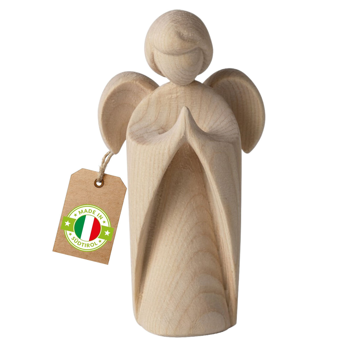 Klassischer Schutzengel aus Zirbenholz | 9 cm | Geschenk zur Taufe oder zu Weihnachten | Handwerk aus Südtirol