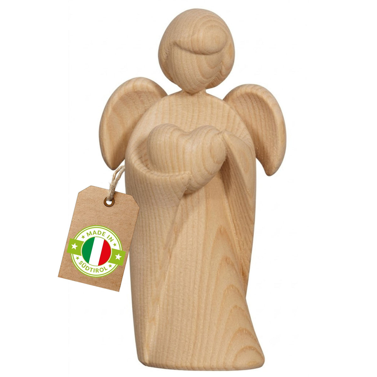 Klassischer Schutzengel aus Zirbenholz | 9 cm | Geschenk zur Taufe oder zu Weihnachten | Handwerk aus Südtirol