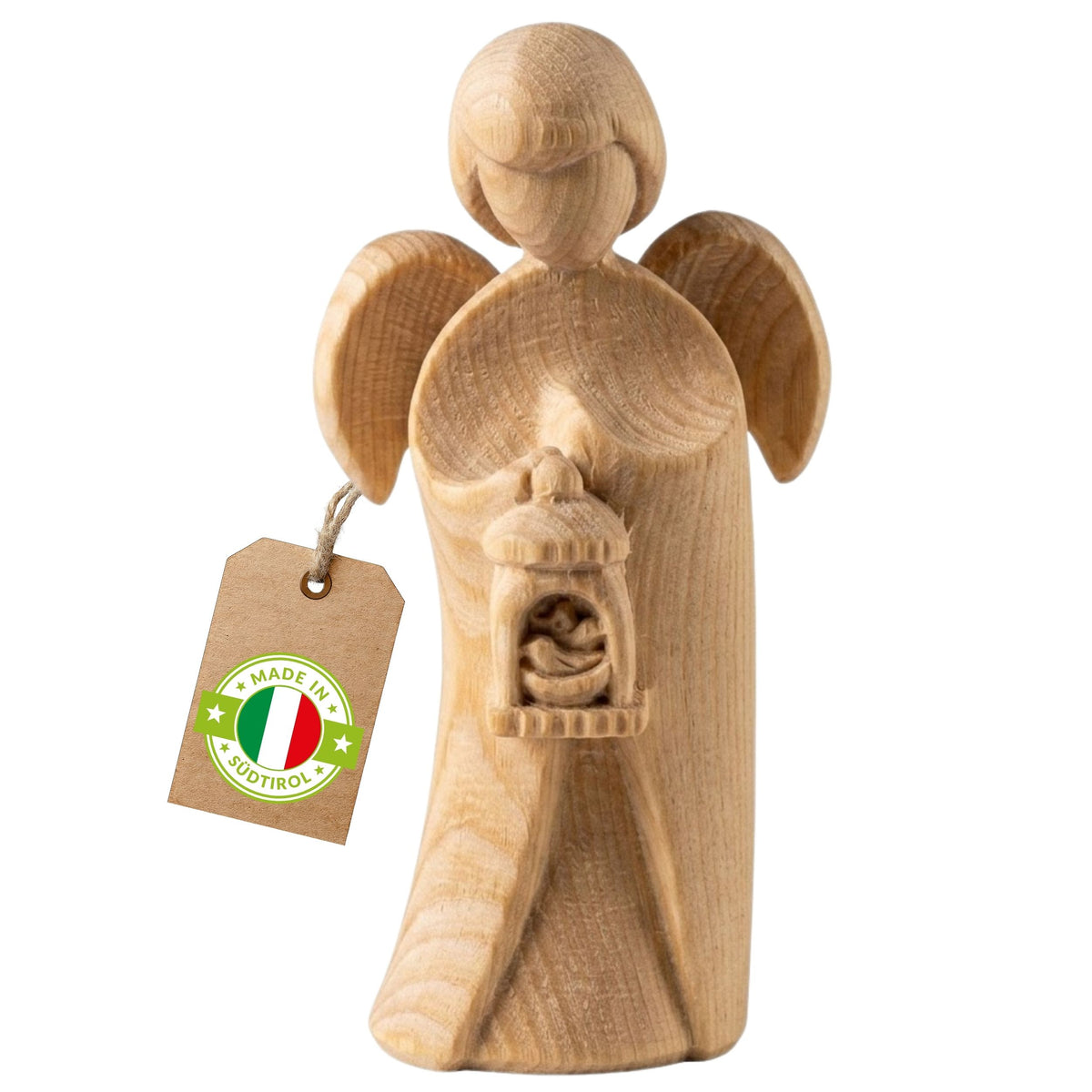 Klassischer Schutzengel aus Zirbenholz | 9 cm | Geschenk zur Taufe oder zu Weihnachten | Handwerk aus Südtirol