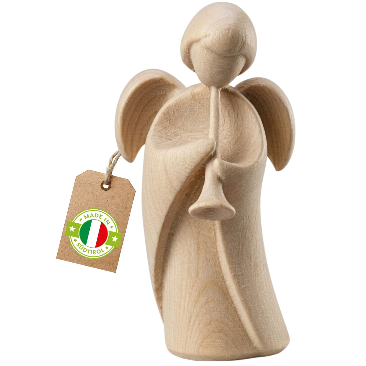 Klassischer Schutzengel aus Zirbenholz | 9 cm | Geschenk zur Taufe oder zu Weihnachten | Handwerk aus Südtirol