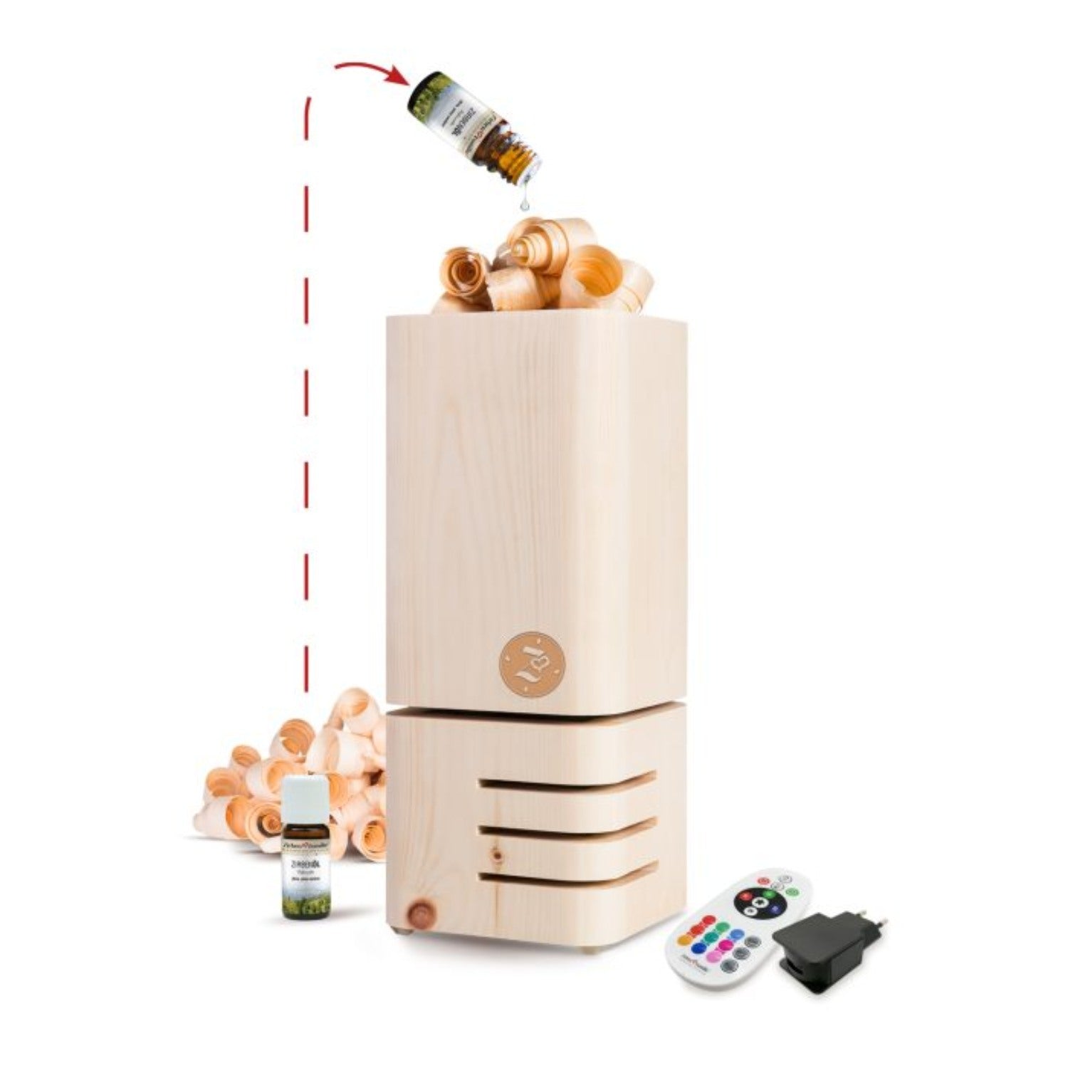 ZirbenRaumlüfter inkl. 10ml ZirbenÖl | L 14 x B 14 x H 34 cm | Made in Austria