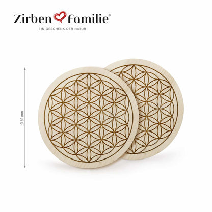 2er-Set Untersetzer ZirbenBlume | für Wasserkaraffe |  Ø 80 mm | Zirbenholz