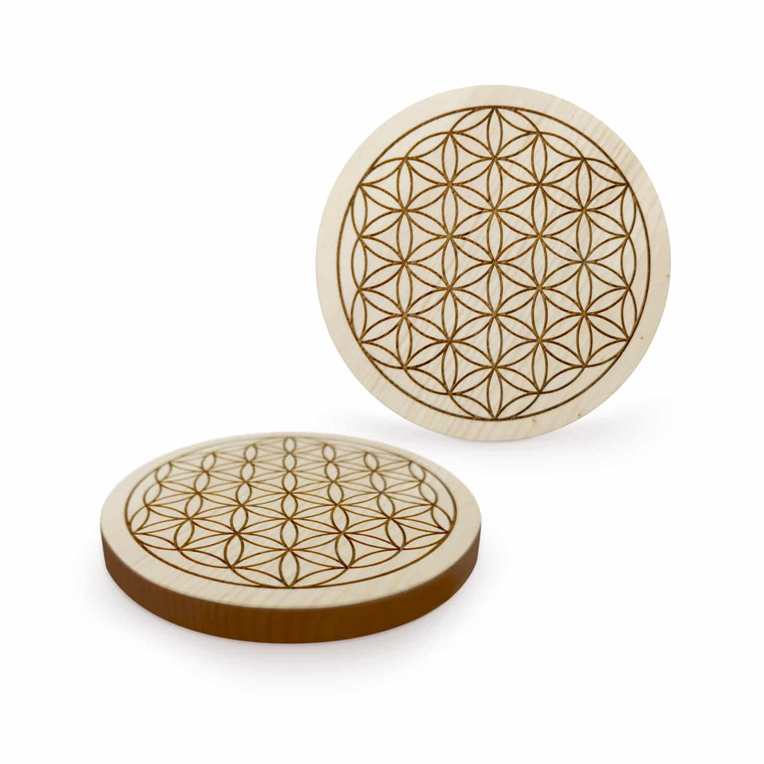 2er-Set Untersetzer ZirbenBlume | für Wasserkaraffe | Ø 80 mm | Zirbenholz