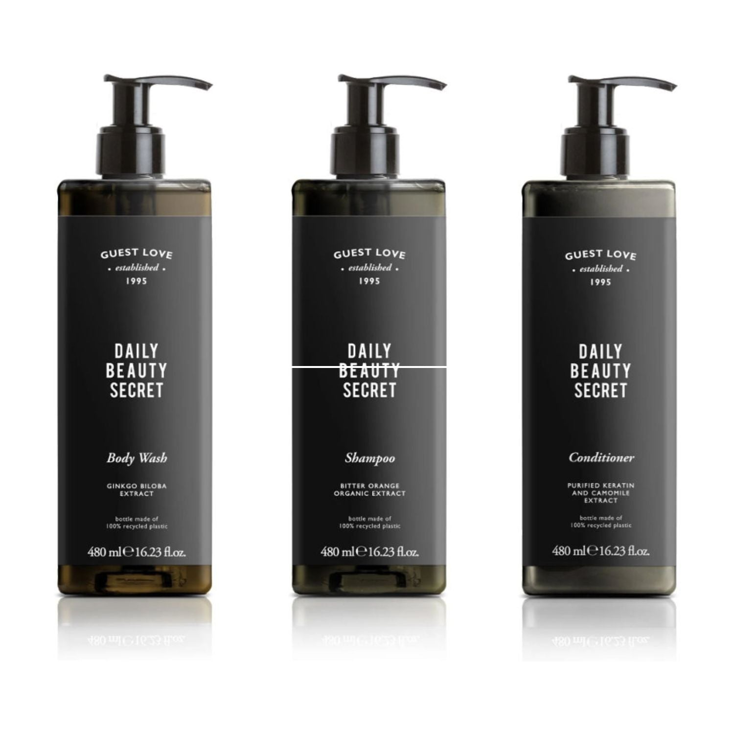 Guest Love | Body Wash | 480 ml | aus recyceltem Pet | Pumpe versiegelt | Made in Italy