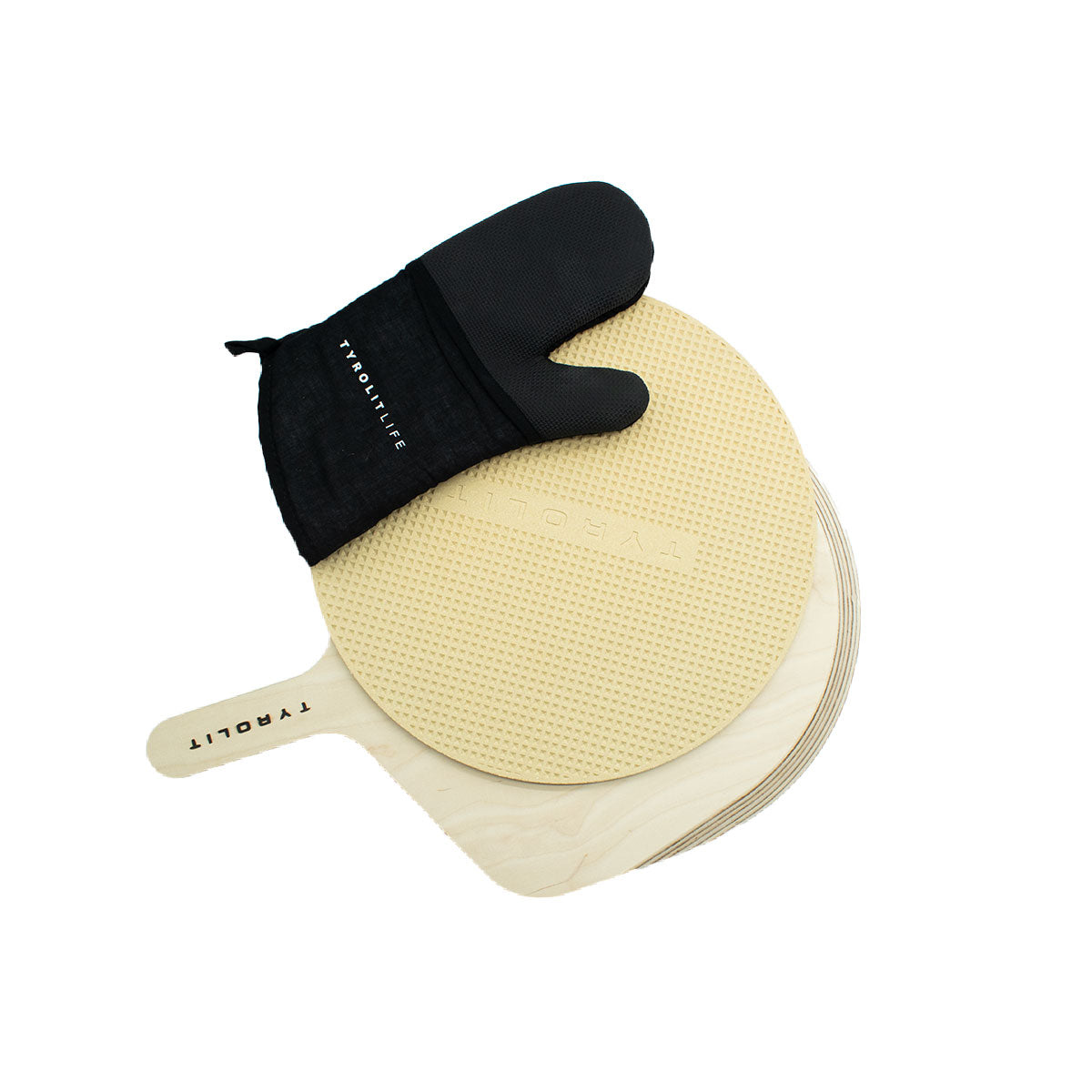 3-teilig Set - Pizzastein aus hochwertigem Cordierit mit Pizzaheber &amp; Grillhandschuh