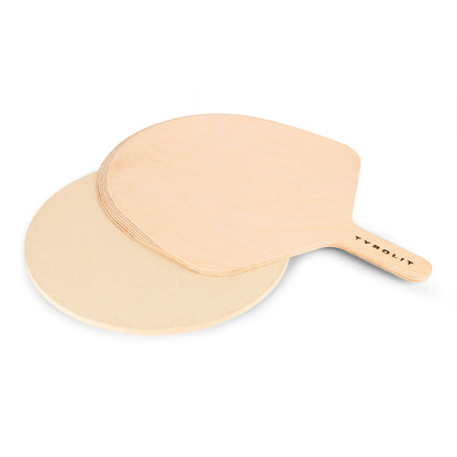 3-teilig Set - Pizzastein aus hochwertigem Cordierit mit Pizzaheber &amp; Grillhandschuh