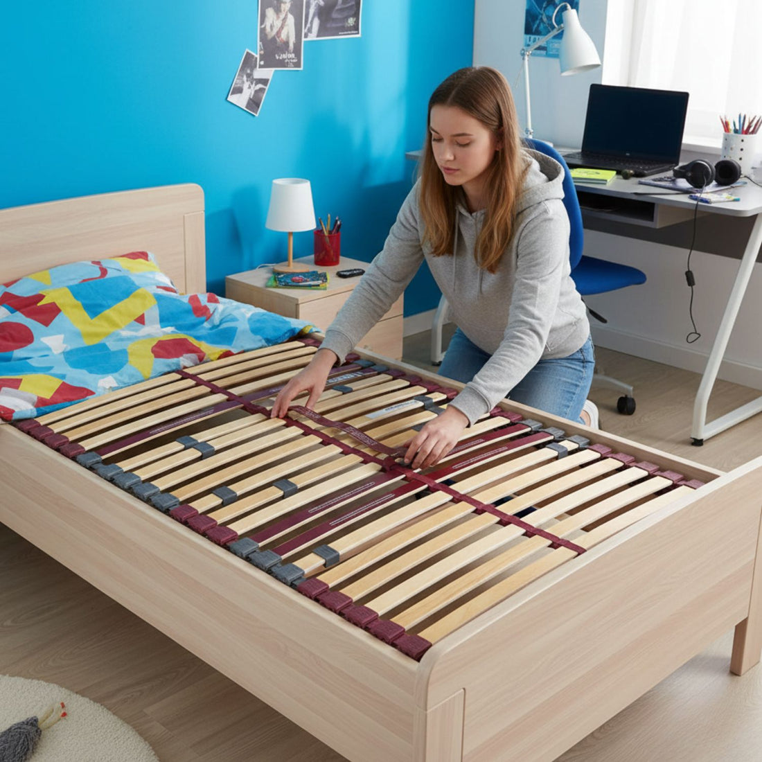 Lattenrost ‘Super Fix’ | B 90 x L 200 x H 10,5 cm | Buchenholz | 28 Federleisten | Härtegrad verstellbar