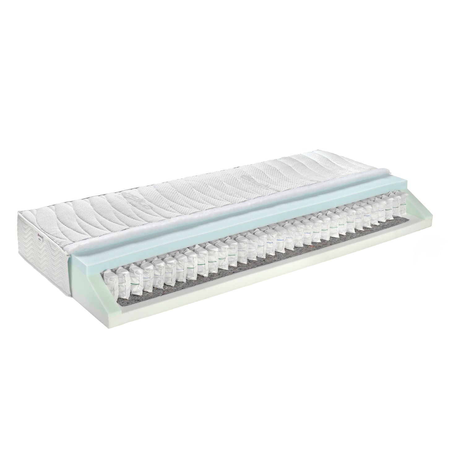 Taschenfederkermatratze ‘Opal’ | B 90 x L 200 cm | 7-Zonen | 480 Federn | wendbar für Härtegrad II oder III | Bezug abnehmbar und waschbar | allergikergeeignet