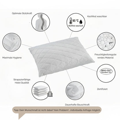 Kopfkissen ‘Premium 95’ | 95 °C waschbar | Hotel-Qualität | Oeko-Tex® Standard 100