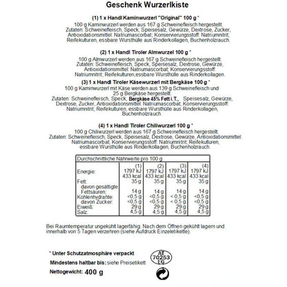 Wurzerlkiste | 4 verschiedene Würste | 400 g | in der Holzkiste | Made in Austria