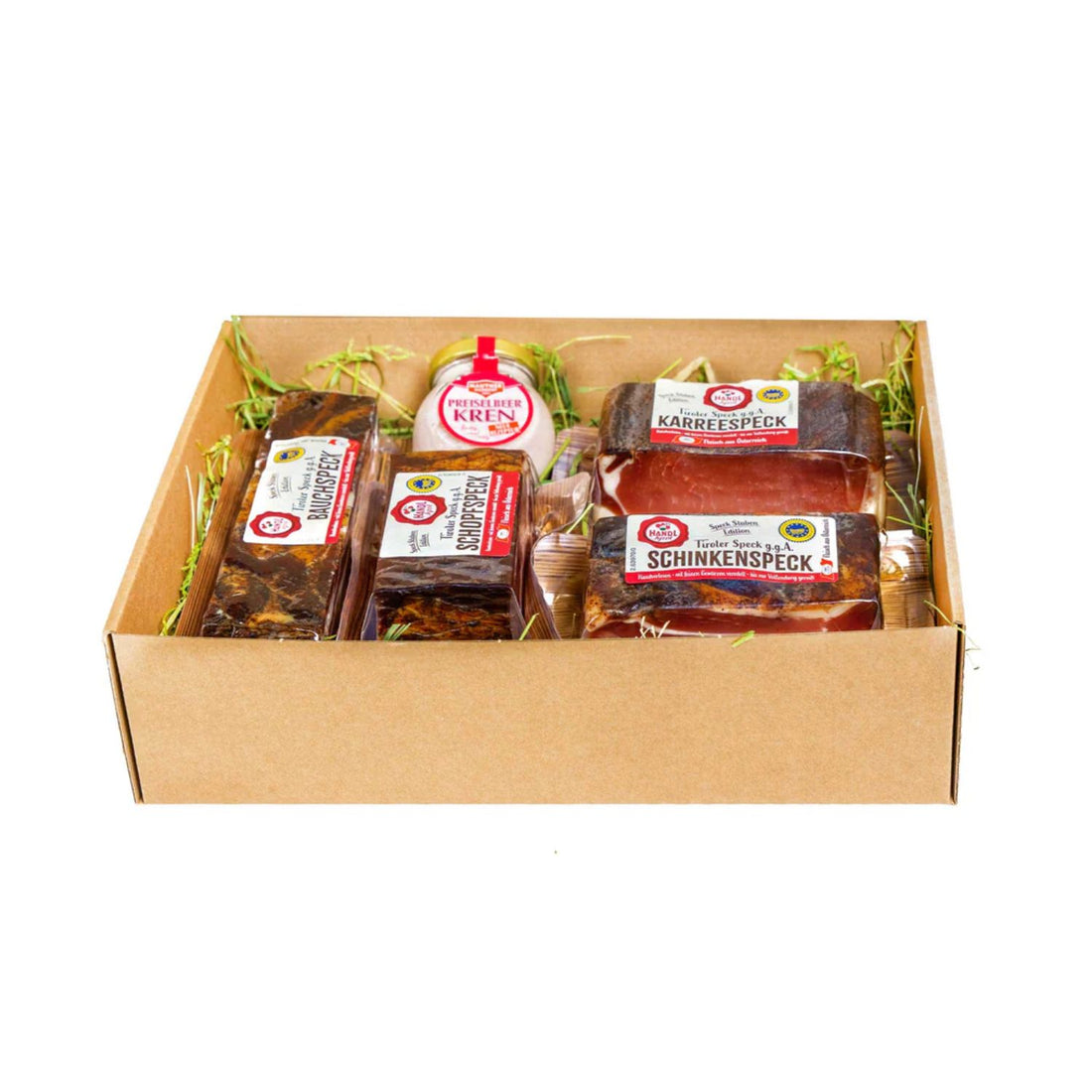 Speckkiste | 4 verschiedene Specksorten, Preiselbeerkren | 1400 g | im Geschenkskarton | Made in Austria