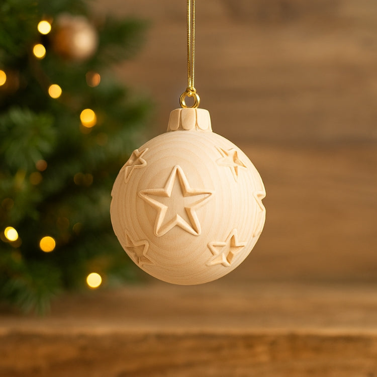 Weihnachtskugel | Sterne massiv | mit Aufhänger | Zirbenholz natur | Durchmesser 8 cm | Made in Italy