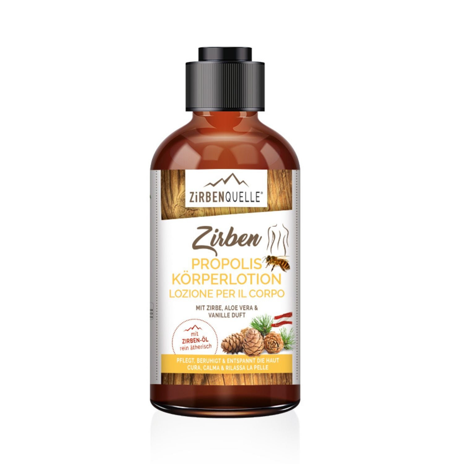 Zirben Propolis Körperlotion | 250 ml | Pumpflasche | mit Zirbe, Aloe Vera &amp; Vanilleduft | Made in Austria
