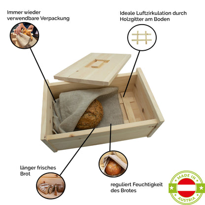 Brotkasten | massives Zirbenholz | abnehmbarer Deckel | in verschiedenen Größen | Made in Austria