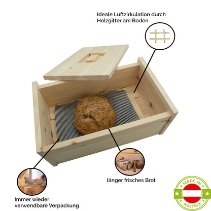 Brotkasten | massives Zirbenholz | abnehmbarer Deckel | in verschiedenen Größen | Made in Austria