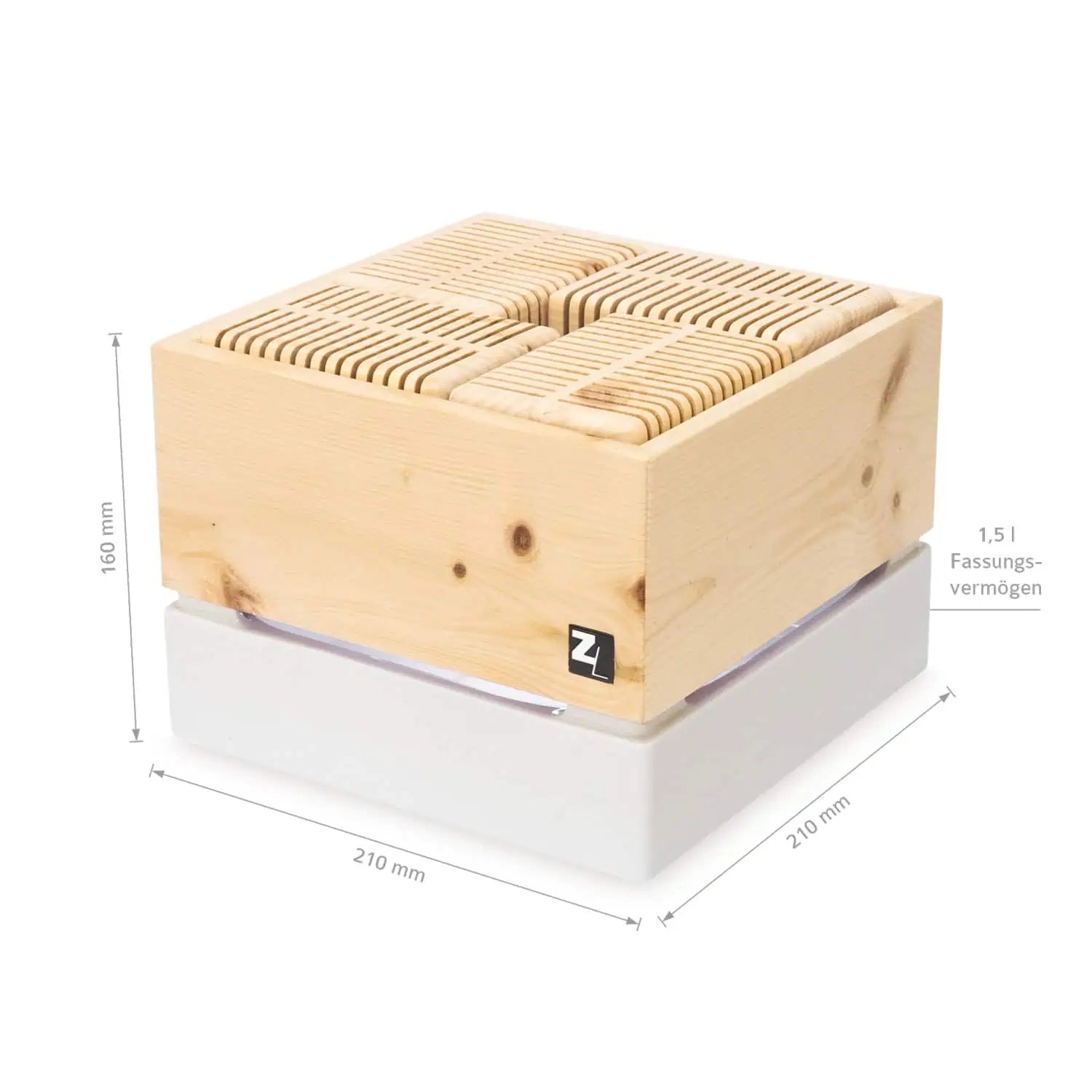 ZirbenLüfter CUBE II für 40 m² | Verdunstungsbehälter Keramik 1,5 l | elektr. Antrieb |  LED Beleuchtung