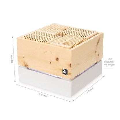 ZirbenLüfter CUBE II für 40 m² | Verdunstungsbehälter Keramik 1,5 l | elektr. Antrieb |  LED Beleuchtung