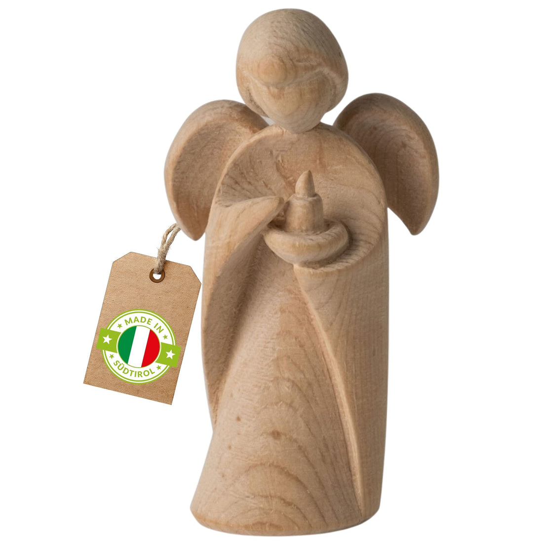 Klassischer Schutzengel aus Zirbenholz | 9 cm | Geschenk zur Taufe oder zu Weihnachten | Handwerk aus Südtirol