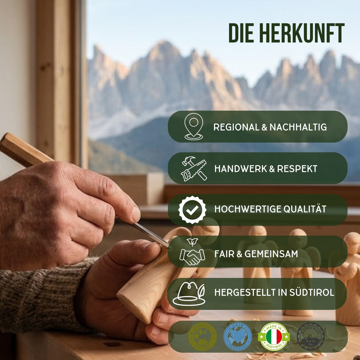 Moderner Schutzengel aus Zirbenholz Mädchen oder Bub | Geschenk zur Taufe oder zu Weihnachten | Handwerk aus Südtirol