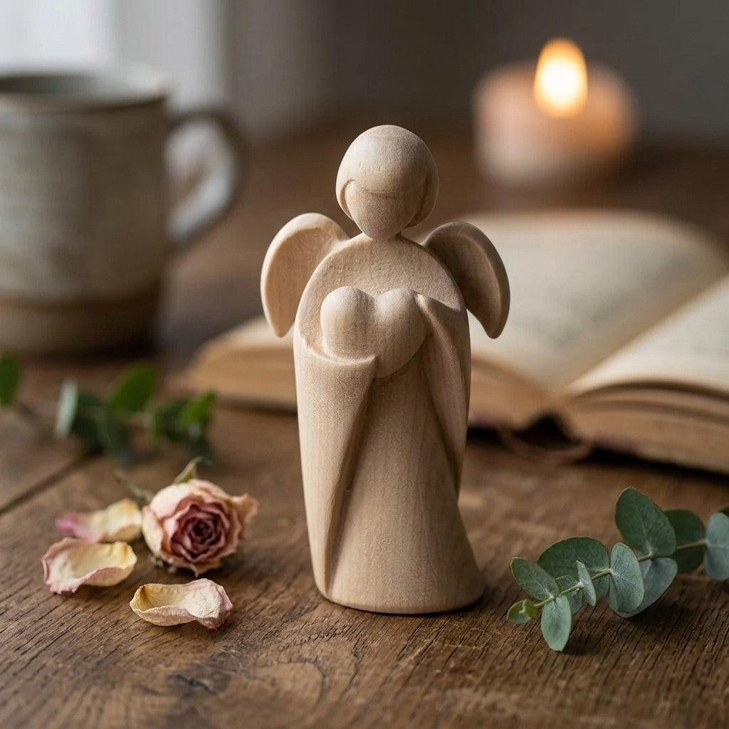 Klassischer Schutzengel aus Zirbenholz | 9 cm | Geschenk zur Taufe oder zu Weihnachten | Handwerk aus Südtirol
