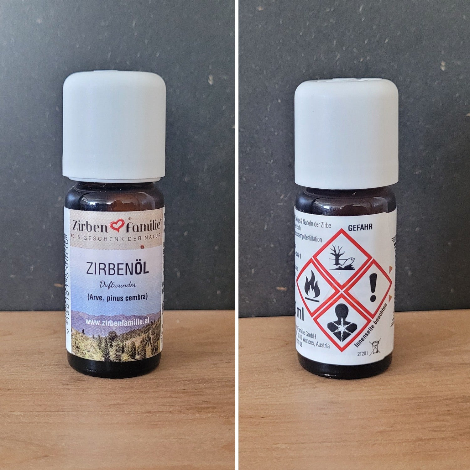 Zirbenöl | 10ml | Galsfläschchen mit Sicherheitsverschluss | reinstes ätherisches Öl | Made in Austria