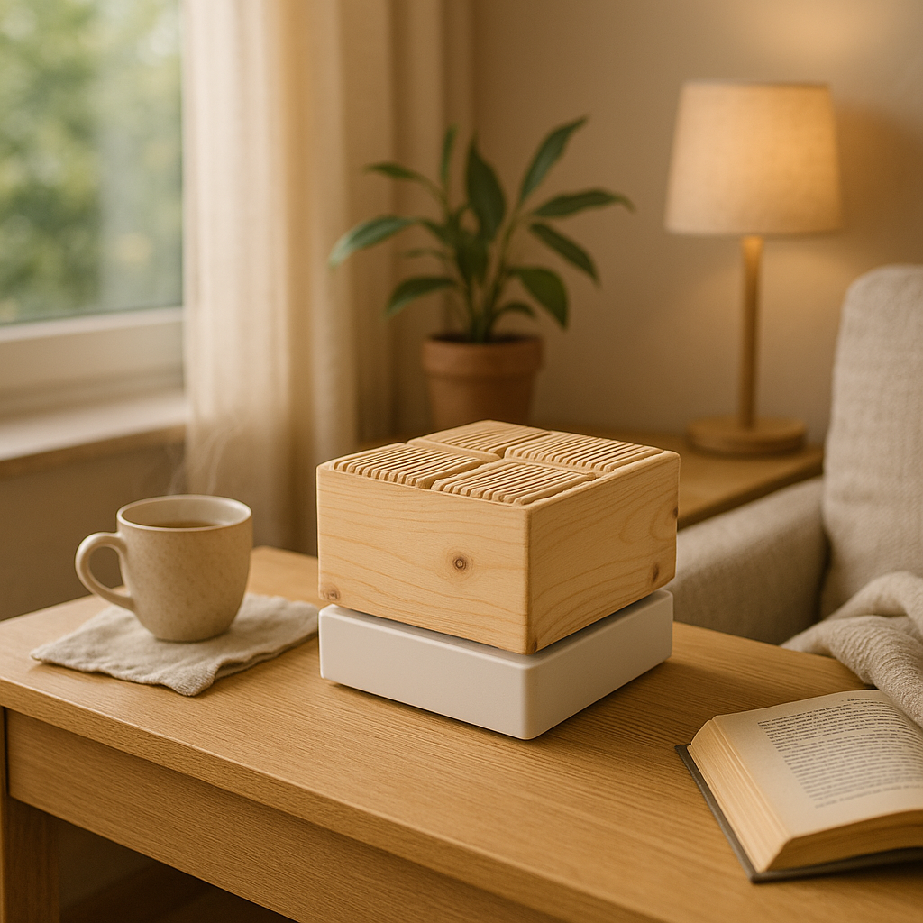 ZirbenLüfter CUBE II für 40 m² | Verdunstungsbehälter Keramik 1,5 l | elektr. Antrieb | LED Beleuchtung