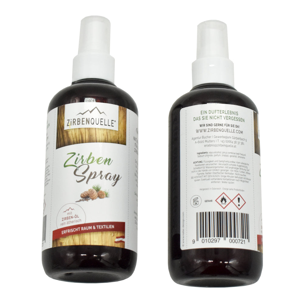 Zirben-Spray mit rein ätherischem Zirbenöl | 250ml | für Körper und Geist | Made in Austria