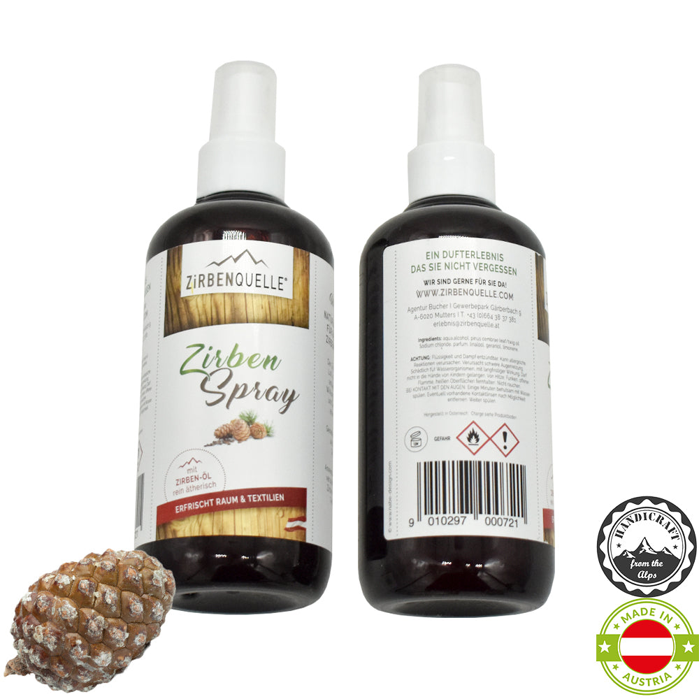 Zirben-Spray  mit rein ätherischem Zirbenöl | 250ml | für Körper und Geist | Made in Austria